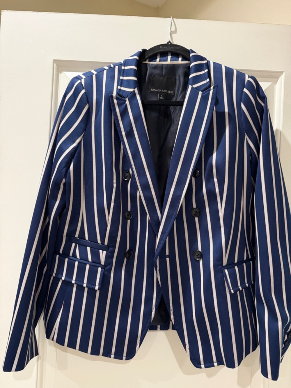 Banana Republic Blue and White Striped Double-Breasted Blazer